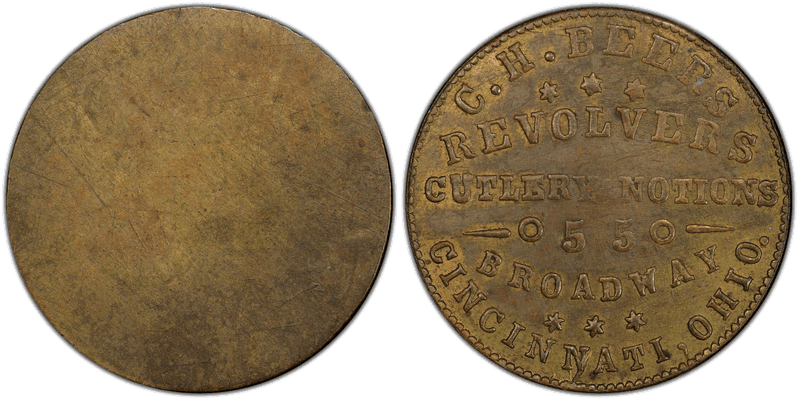 (1861-65) Brass Civil War Store Card F-165L-8b, C.H. Beers OH