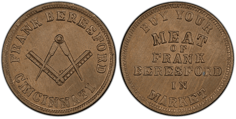 (1861-65) Copper-Nickel Civil War Store Card F-165P-1d, Frank Beresford OH