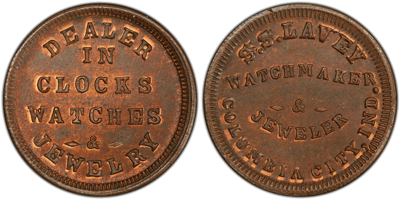 (1861-65) Copper Civil War Store Card F-175E-1a, S.S. Lavey IN