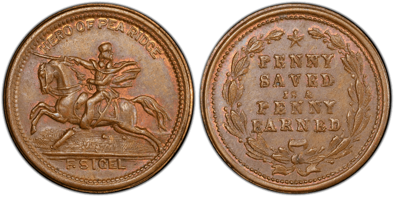 (1861-65) Copper Civil War Patriotic Token F-180/430a, Hero of Pea Ridge