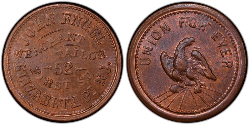(1861-65) Copper Civil War Store Card F-220A-2a, John Engel NJ