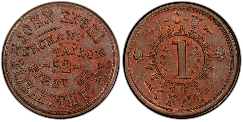(1861-65) Copper Civil War Store Card F-220A-3a, GW-601, John Engel NJ