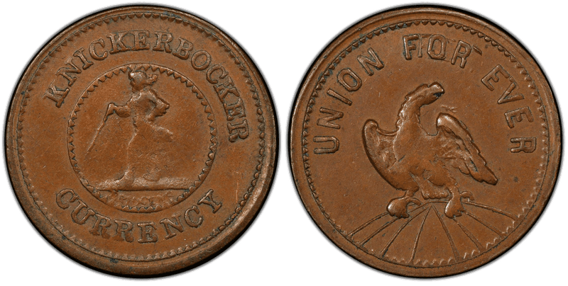 (1861-65) Copper Civil War Patriotic Token F-255/433a, Knickerbocker Currency