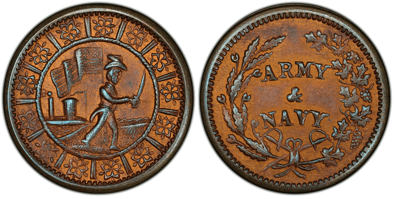 (1861-65) Brass Civil War Patriotic Token F-257/311b, Man Standing at Dockside