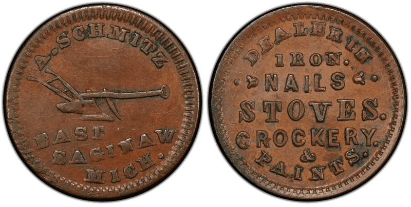 (1861-65) Copper Civil War Store Card F-280E-2a, A. Schmitz MI