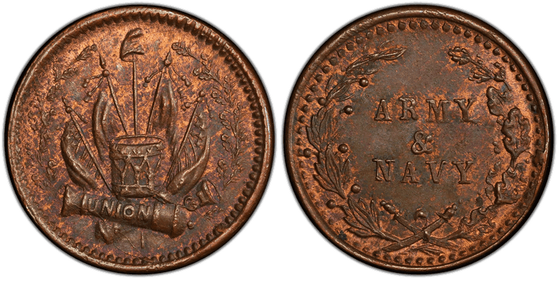 (1861-65) Civil War Patriotic Token F-299/350a, Army & Navy