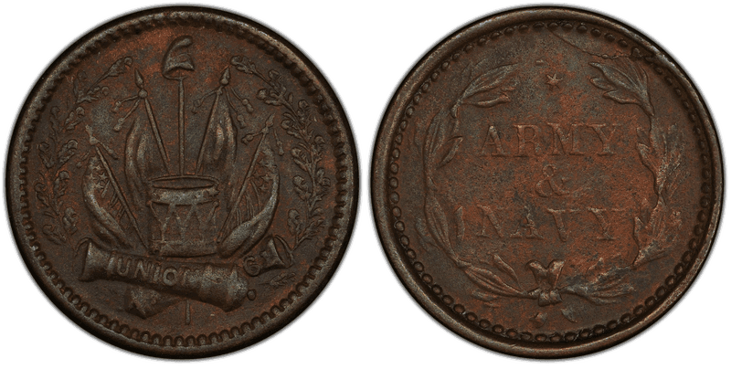 (1861-65) Copper Civil War Patriotic Token F-305/350a, Army & Navy