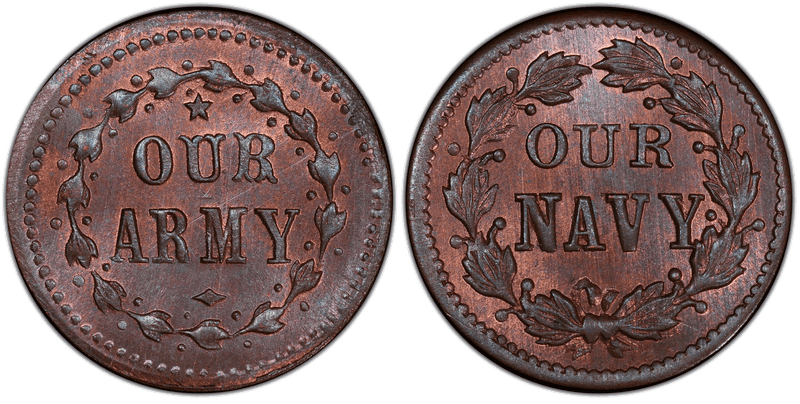 (1861-65) Copper Civil War Patriotic Token F-332/336a, Our Army-Our Navy