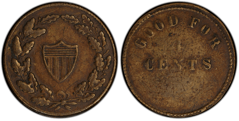 (1861-65) Brass Civil War Store Card F-347B/451Ab, Good For 4 Cents