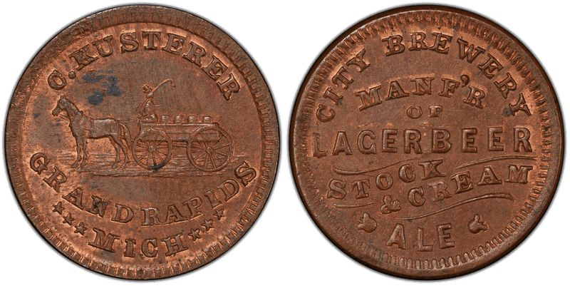 (1861-65) Copper Civil War Store Card F-370F-1a, C. Kusterer MI