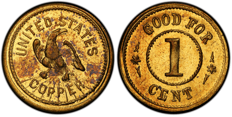 (1861-65) Brass Civil War Patriotic Token F-392/434b, Good For 1 Cent