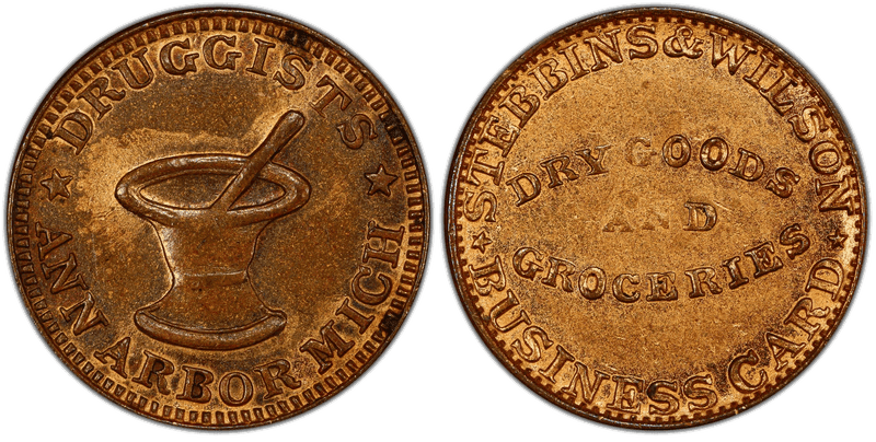 (1861-65) Copper Civil War Store Card F-40D-2a, Stebbins & Wilson MI