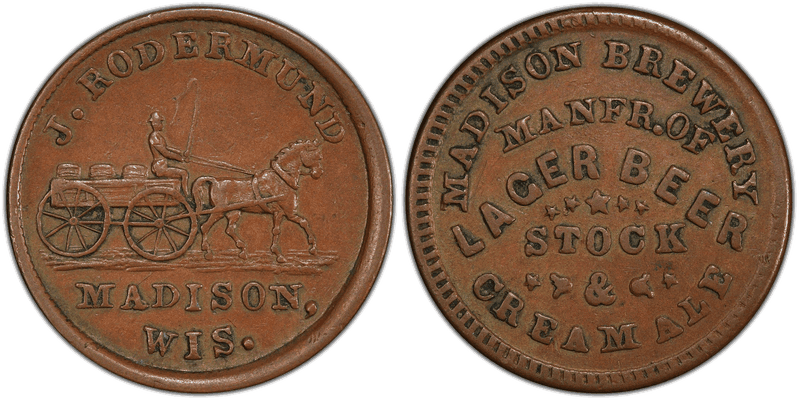 (1861-65) Copper Civil War Store Card F-410G-1a, Madison Brewery WI
