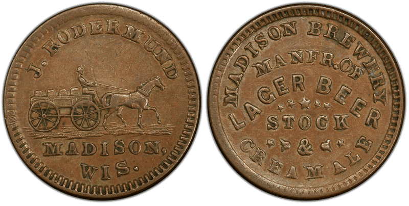 (1861-65) Copper Civil War Store Card F-410G-2a, Madison Brewery WI