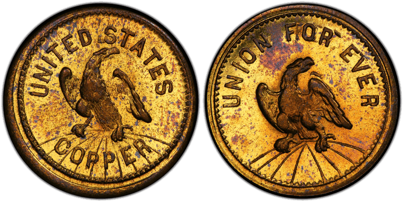 (1861-65) Brass Civil War Patriotic Token F-433/434b, Union For Ever