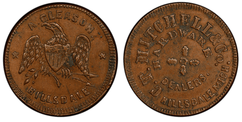 (1861-65) Copper Civil War Store Card F-450J-2a, C.T. Mitchell & Co. MI