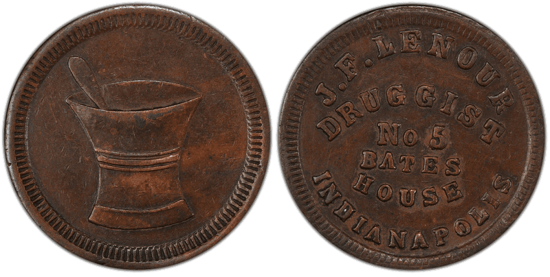 (1861-65) Copper Civil War Store Card F-460R-6a, J.F. Lenour IN