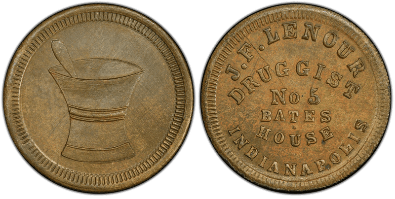 (1861-65) Brass Civil War Store Card F-460R-6b, J.F. Lenour IN