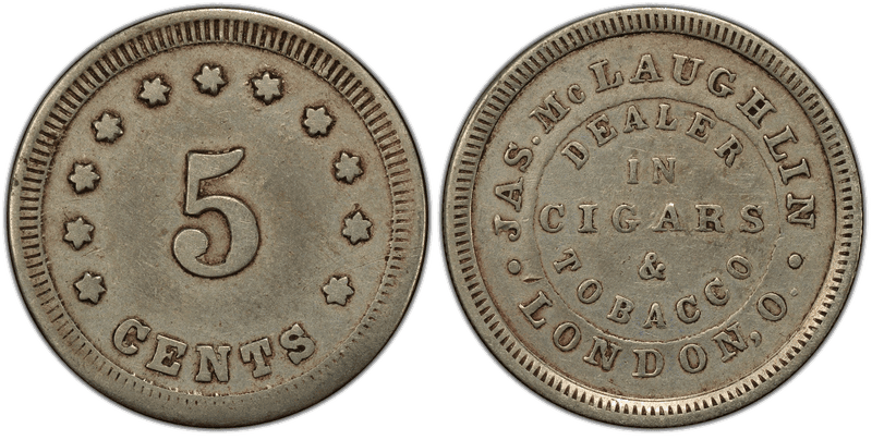 (1861-65) German Silver Civil War Store Card F-470A-2j, Jas. McLaughlin OH