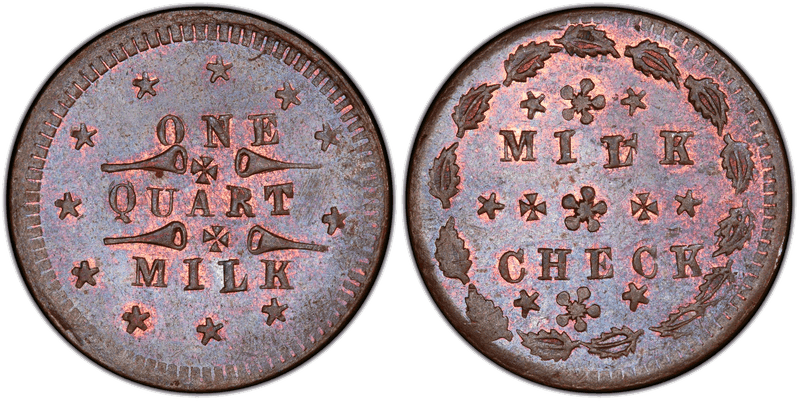 (1861-65) Copper Civil War Patriotic Token F-474/475a, Milk Check