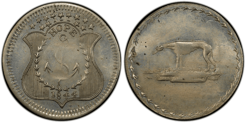 (1861-65) German Silver Civil War Patriotic Token F-481/488j, Hope/Wolfhound