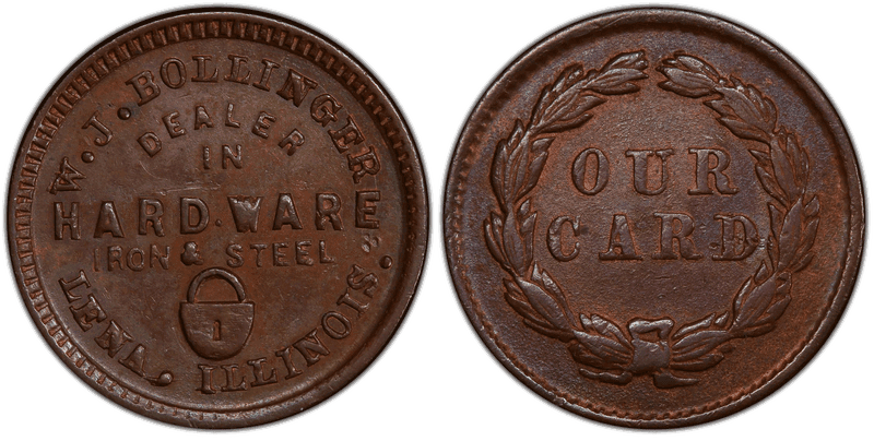 (1861-65) Copper Civil War Store Card F-500A-2a, W.J. Bollinger IL