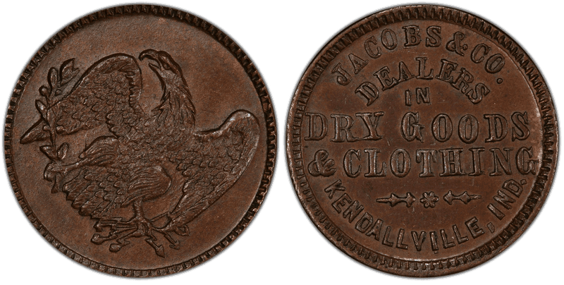 (1861-65) Copper Civil War Store Card F-500J-2a, Jacobs & Co. IN
