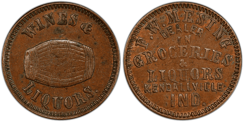 (1861-65) Copper Civil War Store Card F-500O-1a, F.W. Mesing IN