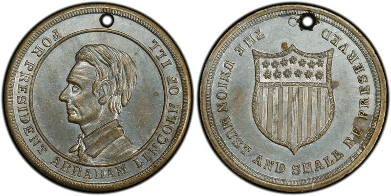 (1861-65) Civil War Store Card F-506A/512i, Holed Abraham Lincoln