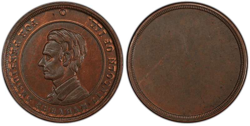 (1861-65) Copper Civil War Patriotic Token F-507/519a, Abraham Lincoln-Blank