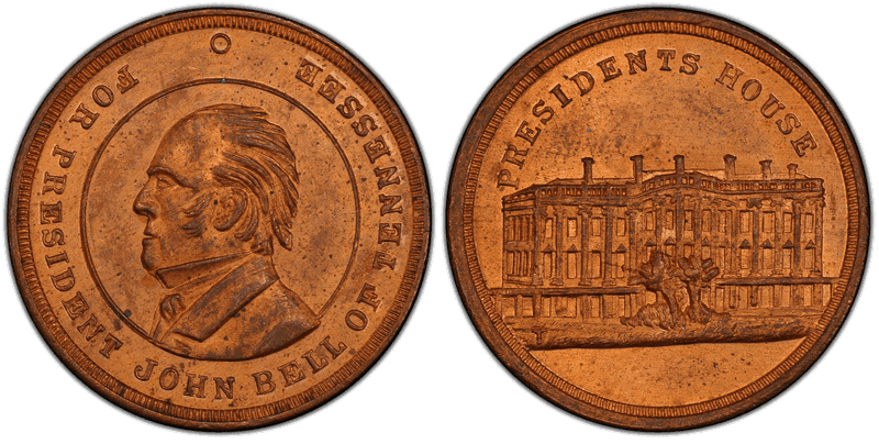 (1861-65) Copper Civil War Patriotic Token F-509/510Aa, John Bell-Presidents House