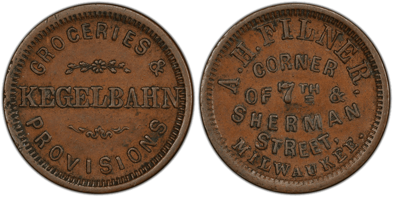(1861-65) Copper Civil War Store Card F-510J-1a, A.H. Filner WI