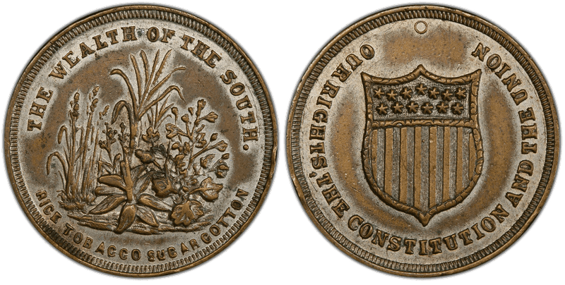 (1861-65) Tin Civil War Patriotic Token F-511/513ipb, Plated Wealth of the South