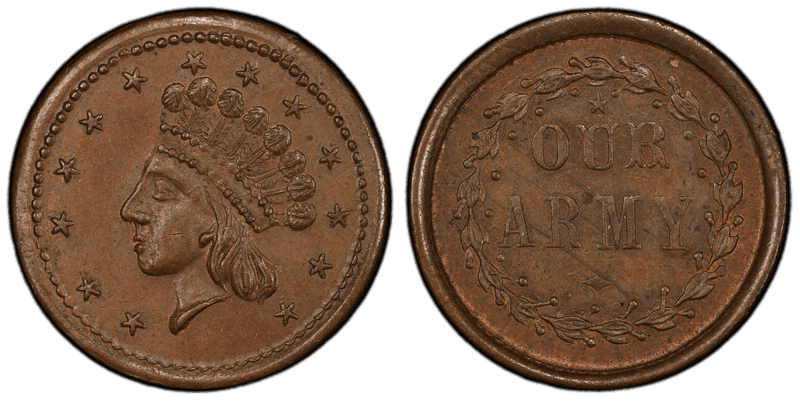(1861-65) Copper Civil War Patriotic Token F-51/333a, Our Army