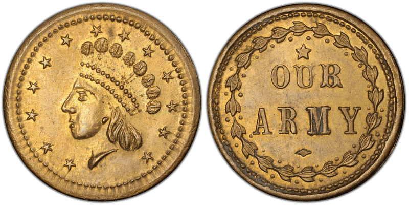 (1861-65) Brass Civil War Patriotic Token F-51/334b, Our Army