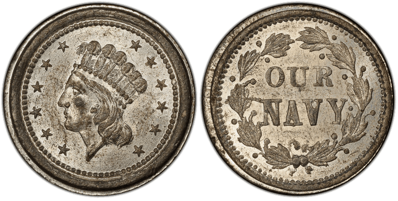 (1861-65) White Metal Civil War Patriotic Token F-53/336e, Our Navy
