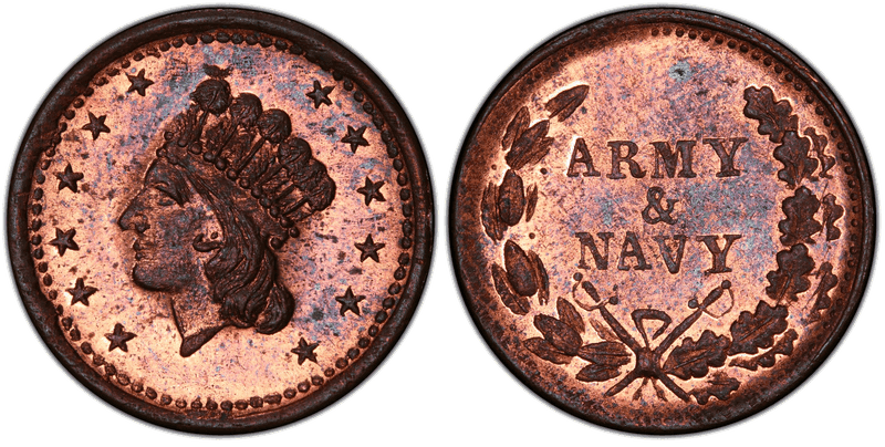 (1861-65) Copper Civil War Patriotic Token F-54/296a, Army & Navy