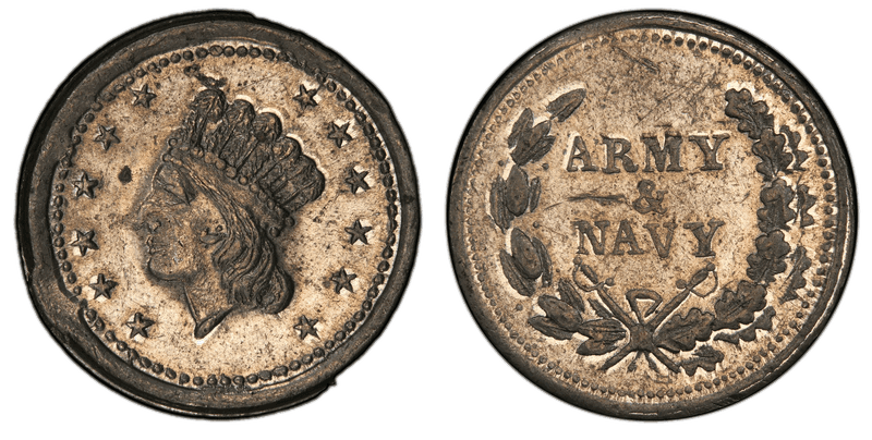 (1861-65) White Metal Civil War Patriotic Token F-54/296e, Army & Navy