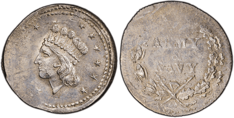 (1861-65) Civil War Patriotic Token F-54/296f, Army & Navy