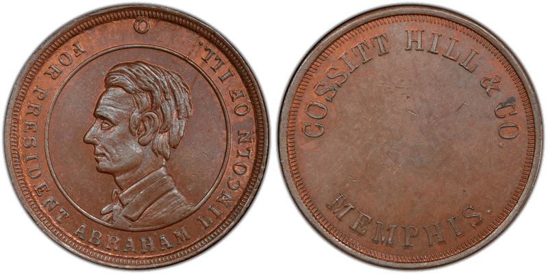 (1861-65) Copper Civil War Store Card F-600A-2a, Cossitt Hill & Co. TN