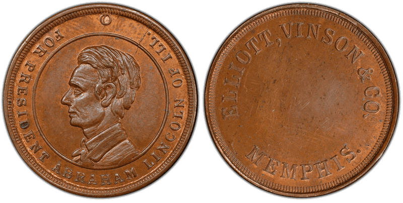 (1861-65) Copper Civil War Store Card F-600B-2a, Elliot, Vinson & Co. TN
