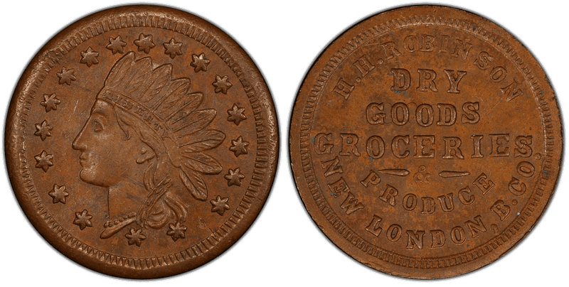 (1861-65) Copper Civil War Store Card F-620A-7a, H.H. Robinson OH