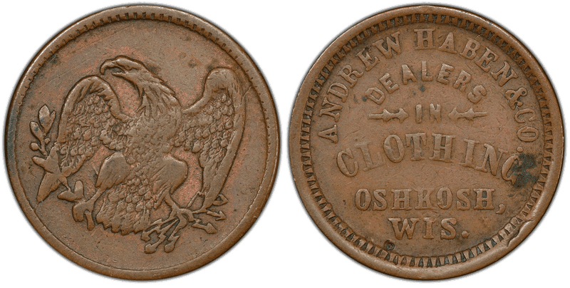 (1861-65) Copper Civil War Store Card F-620D-2a, Andrew Haben & Co. WI