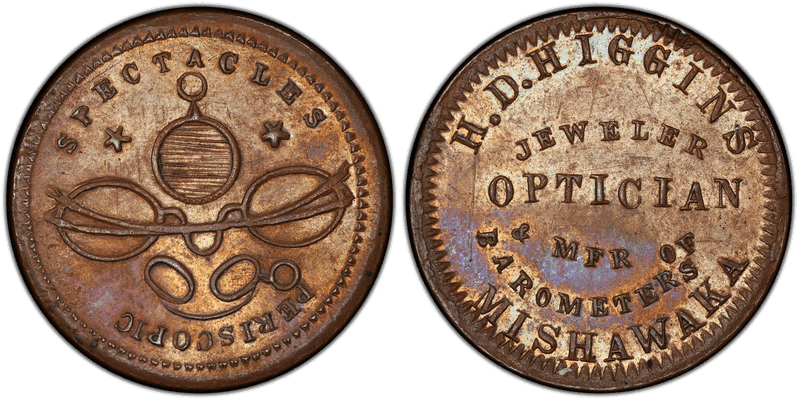 (1861-65) Civil War Store Card F-630A-2a, H.D. Higgins IN