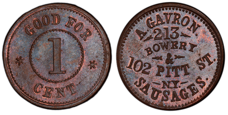 (1861-65) Copper Civil War Store Card F-630AB-7a, A. Gavron NY