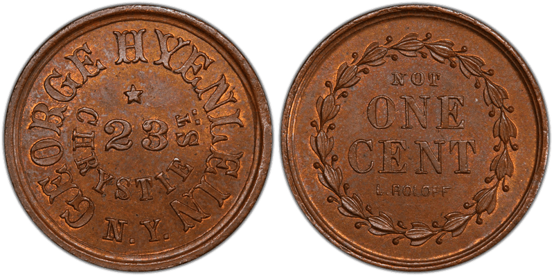 (1861-65) Copper Civil War Store Card F-630AL-5a, George Hyenlein NY