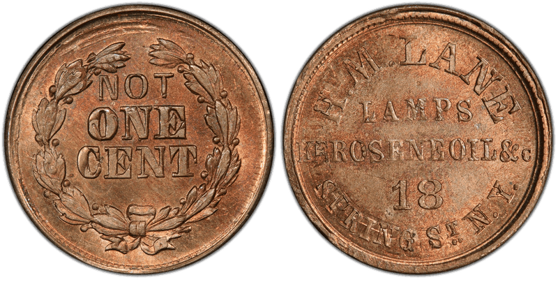 (1861) Copper-Nickel Civil War Store Card F-630AP-11do, H.M. Lane NY