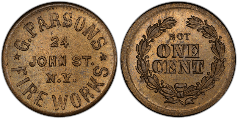 (1861-65) Brass Civil War Store Card F-630BE-9b, G. Parsons NY