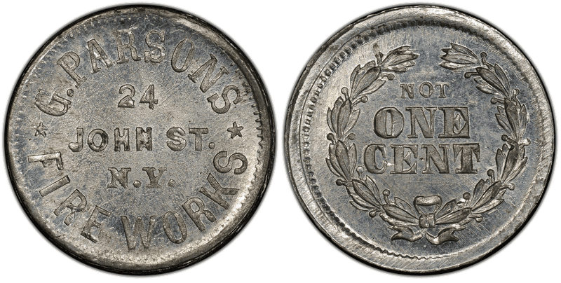 (1861-65) White Metal Civil War Store Card F-630BE-9e, G. Parsons NY