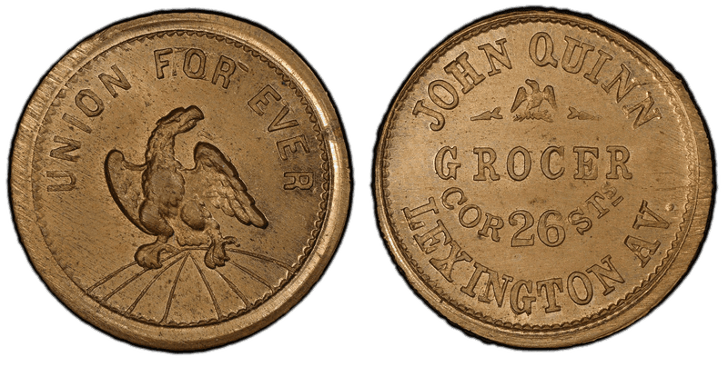 (1861-65) Copper-Nickel Civil War Store Card F-630BG-4d, John Quinn NY